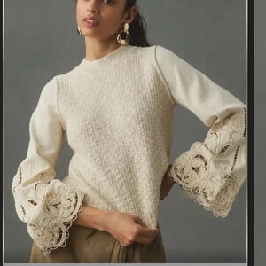 by Anthropologie Textured Eyelet Twofer Sweater Vest Top xl cream